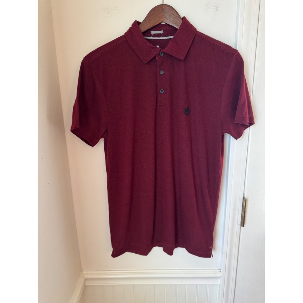 Rugby University Mens Polo Shirt Burgundy Heather Short Sleeve Lion Logo Size M